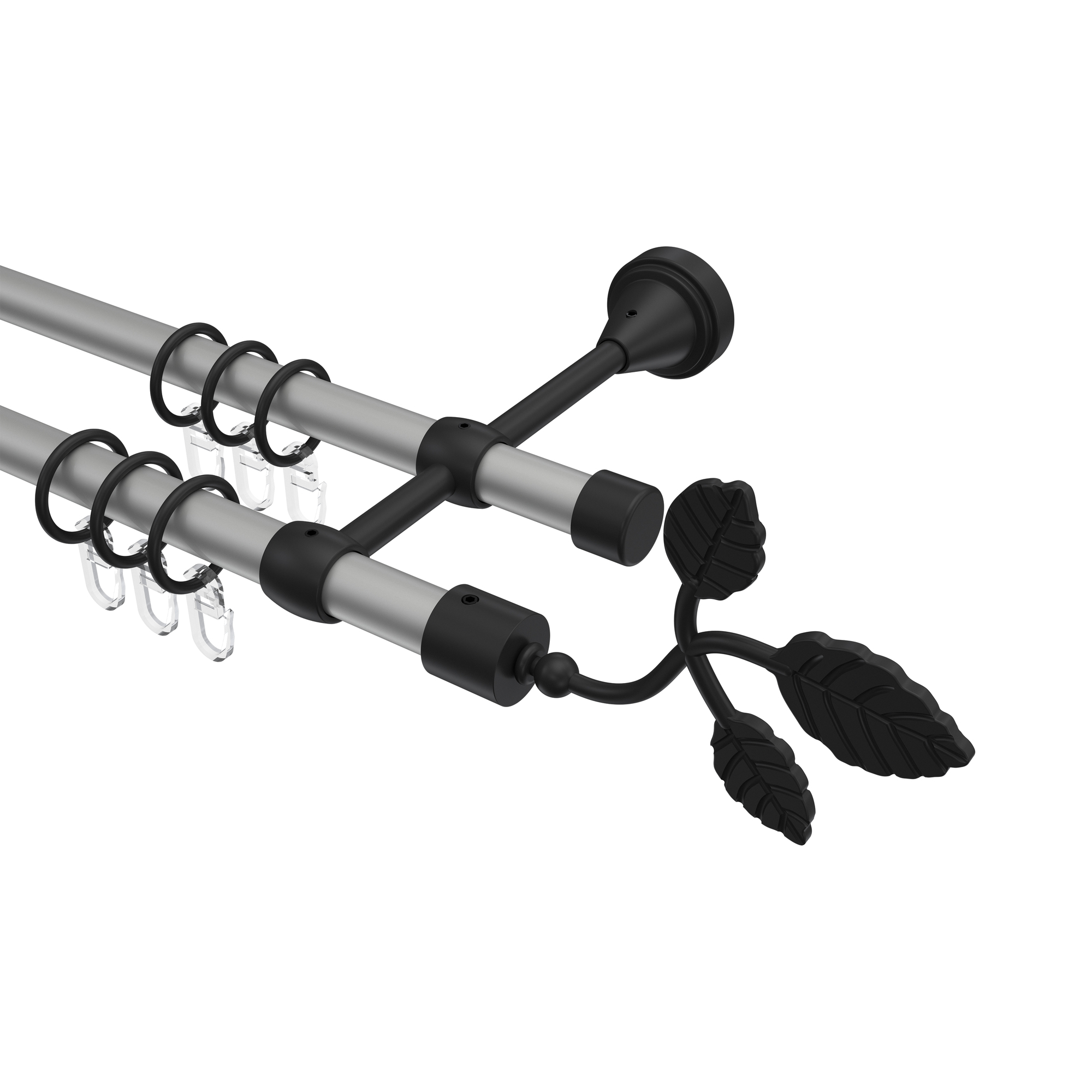 Gardinenstange Silbergrau / Schwarz, Metall 16 mm Ø Primus Alessia, doppelläufig Gardinenstange Silbergrau / Schwarz, Metall 16 mm Ø Primus Alessia, doppelläufig