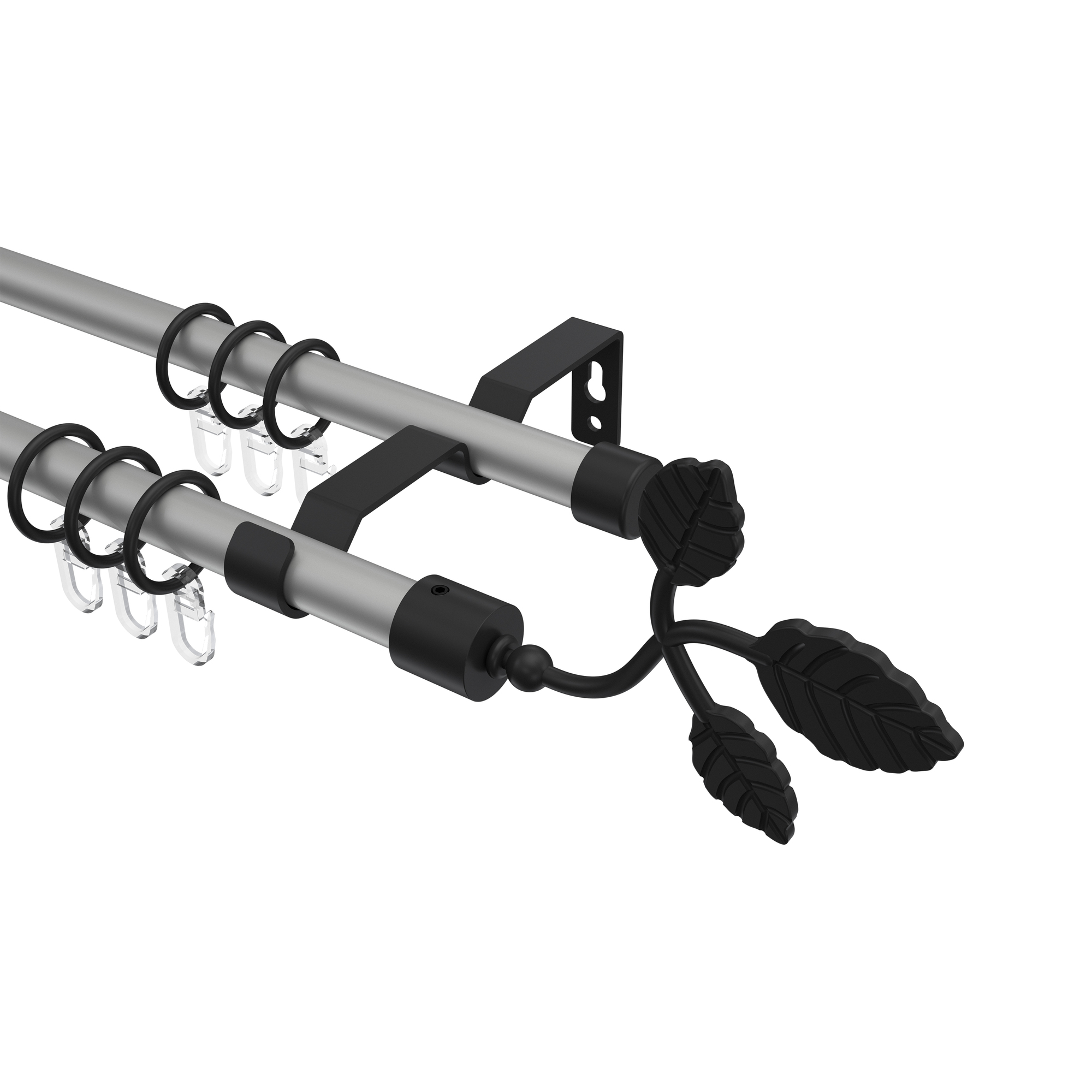 Vorhangstange Silbergrau / Schwarz, Metall 16 mm Ø Olymp Alessia, 2-läufig Vorhangstange Silbergrau / Schwarz, Metall 16 mm Ø Olymp Alessia, 2-läufig