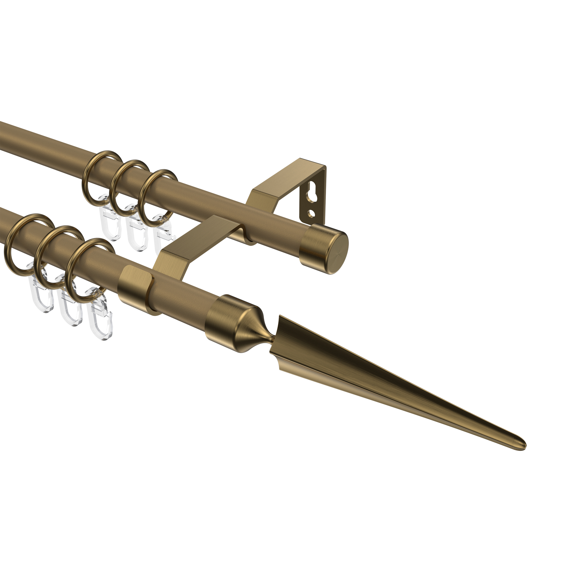 Vorhangstange Gold matt / Messing Antik, Metall 16 mm Ø Olymp Lorenzo, doppelläufig Vorhangstange Gold matt / Messing Antik, Metall 16 mm Ø Olymp Lorenzo, doppelläufig