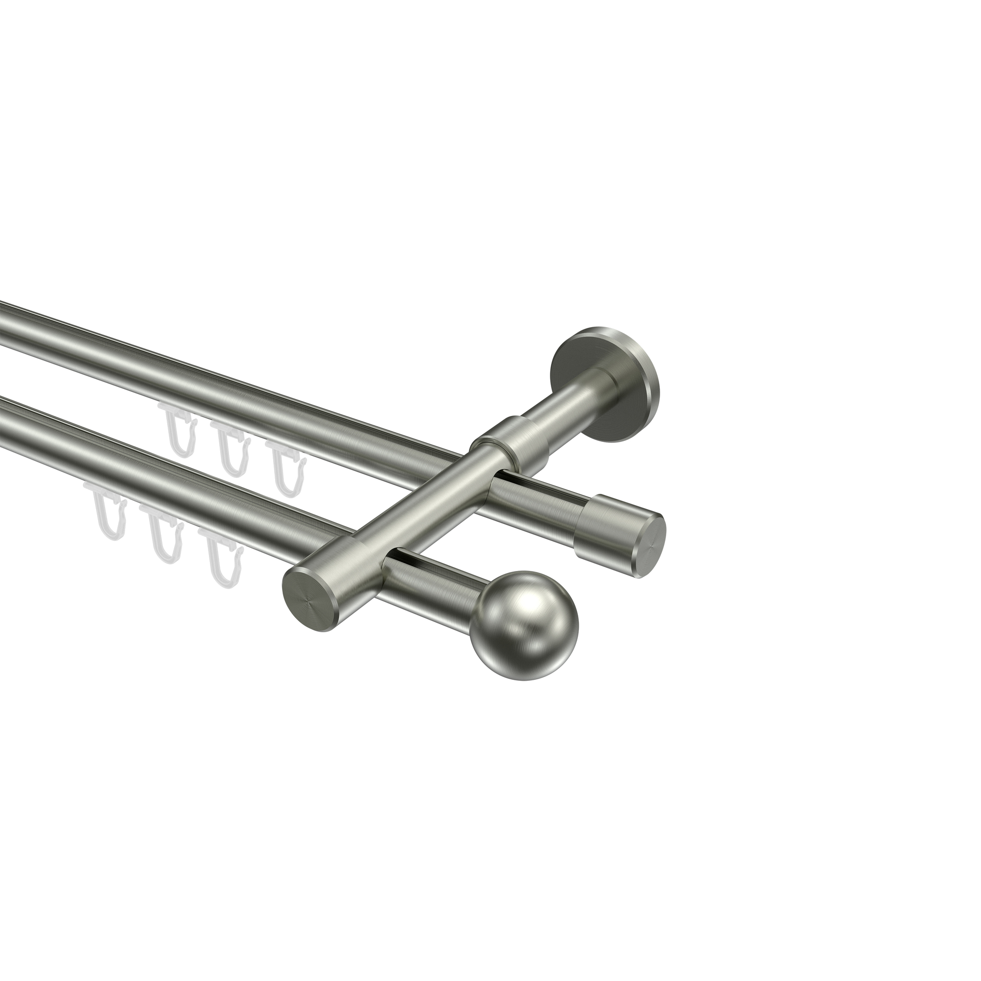 Gardinenstange Innenlauf Edelstahl-Optik zweiläufig 16 mm Ø Sinux Puros (Kugel) Gardinenstange Innenlauf Edelstahl-Optik zweiläufig 16 mm Ø Sinux Puros (Kugel)