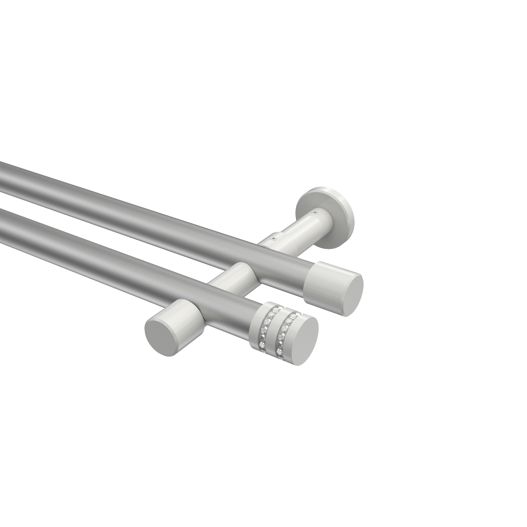 Gardinenstangen Silbergrau / Weiß, Metall 20 mm Ø Prestige Estana, zweiläufig Gardinenstangen Silbergrau / Weiß, Metall 20 mm Ø Prestige Estana, zweiläufig