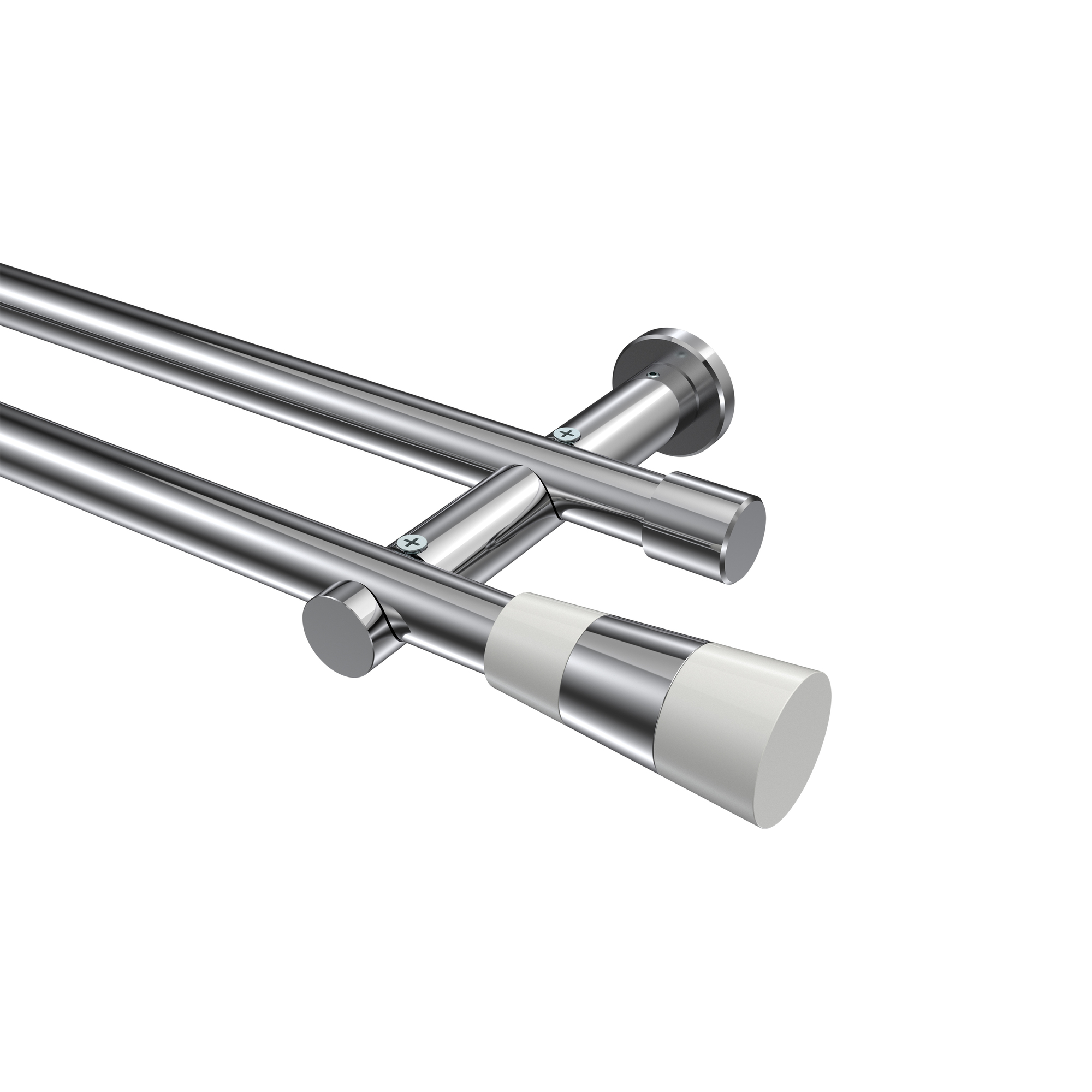 Gardinenstangen Chrom, Metall 20 mm Ø Platon Tanara, doppelläufig Gardinenstangen Chrom, Metall 20 mm Ø Platon Tanara, doppelläufig