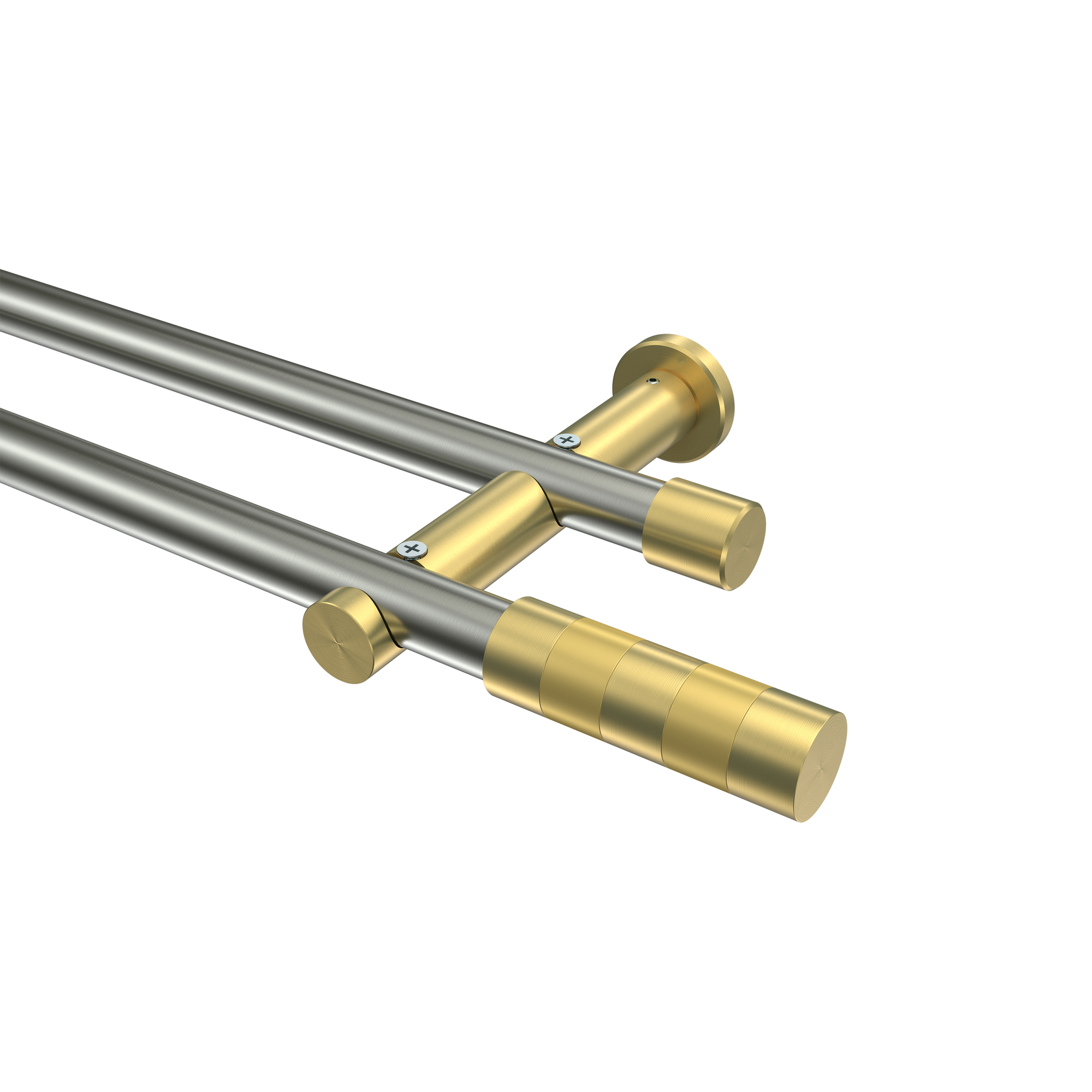 Gardinenstangen Edelstahl-Optik / Messing-Optik 20 mm Ø Platon Mavell, doppelläufig Gardinenstangen Edelstahl-Optik / Messing-Optik 20 mm Ø Platon Mavell, doppelläufig