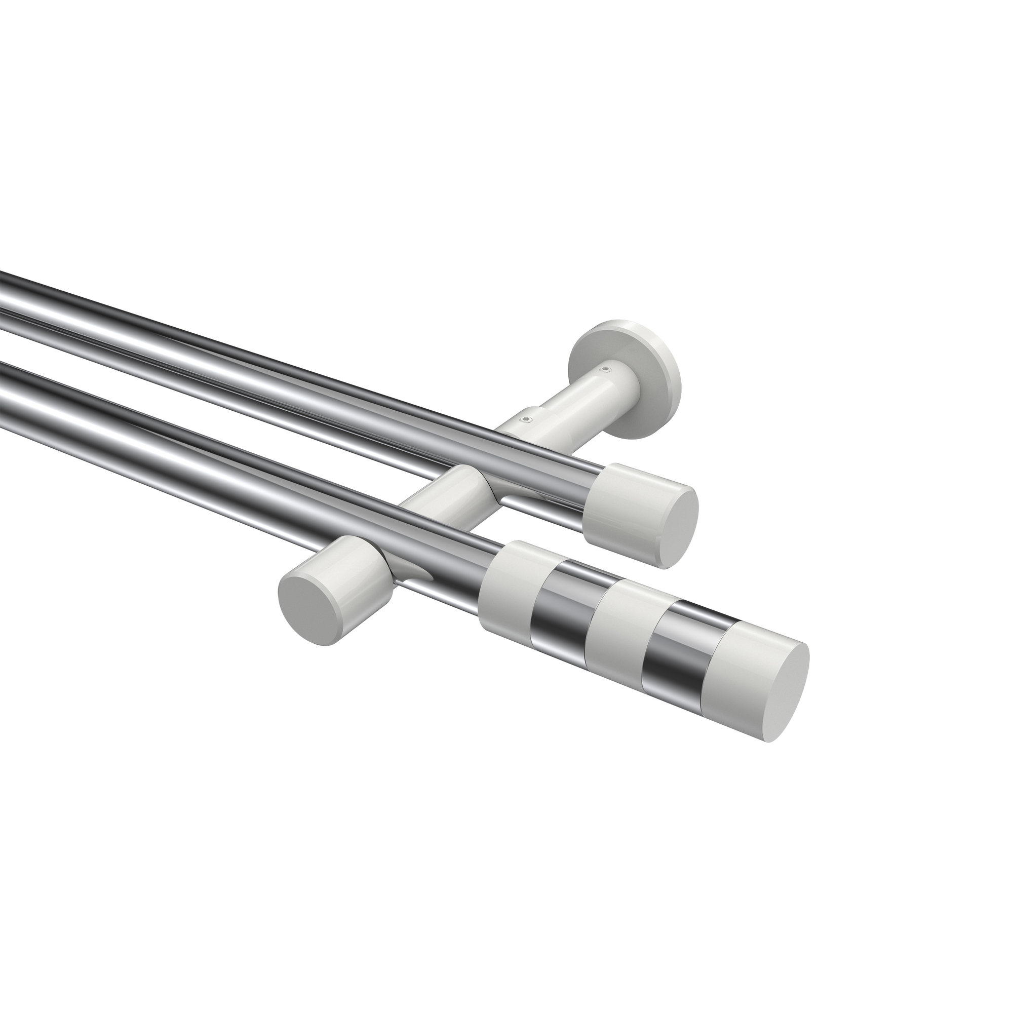 Vorhangstangen Chrom / Weiß, Metall 20 mm Ø Prestige Mavell, zweiläufig Vorhangstangen Chrom / Weiß, Metall 20 mm Ø Prestige Mavell, zweiläufig