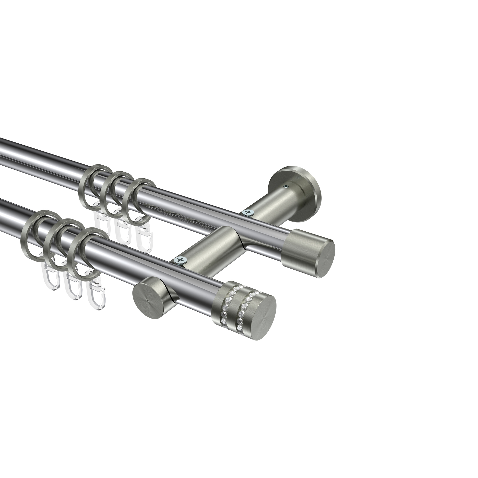 Vorhangstange Chrom / Edelstahl-Optik, doppelläufig Metall 20 mm Ø Platon Estana Vorhangstange Chrom / Edelstahl-Optik, doppelläufig Metall 20 mm Ø Platon Estana