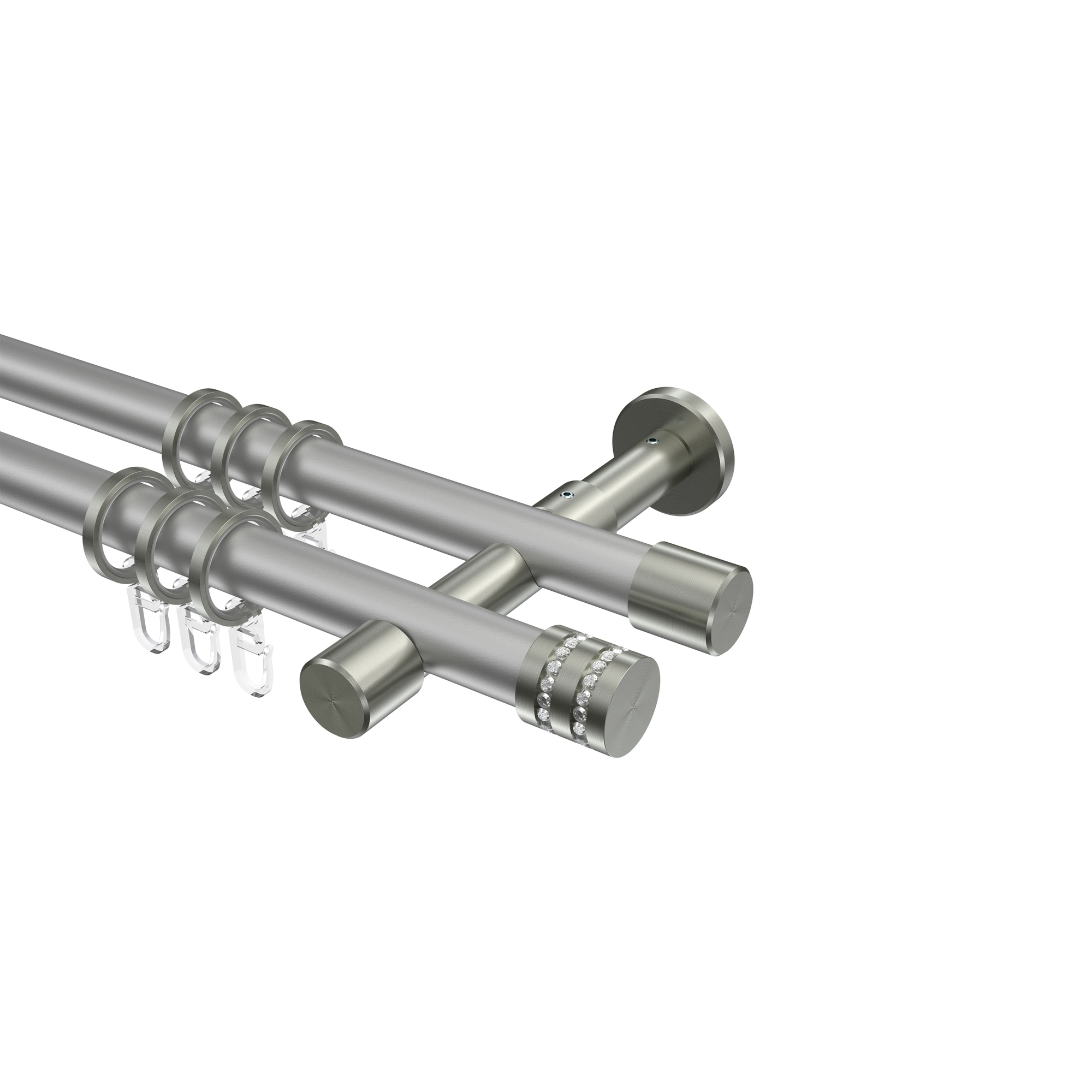 Gardinenstange Silbergrau / Edelstahl-Optik, doppelläufig Metall 20 mm Ø Prestige Estana Gardinenstange Silbergrau / Edelstahl-Optik, doppelläufig Metall 20 mm Ø Prestige Estana