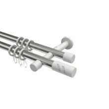 Vorhangstangen Edelstahl-Optik / Weiß, Metall 20 mm Ø Prestige Zoena, zweiläufig Vorhangstangen Edelstahl-Optik / Weiß, Metall 20 mm Ø Prestige Zoena, zweiläufig
