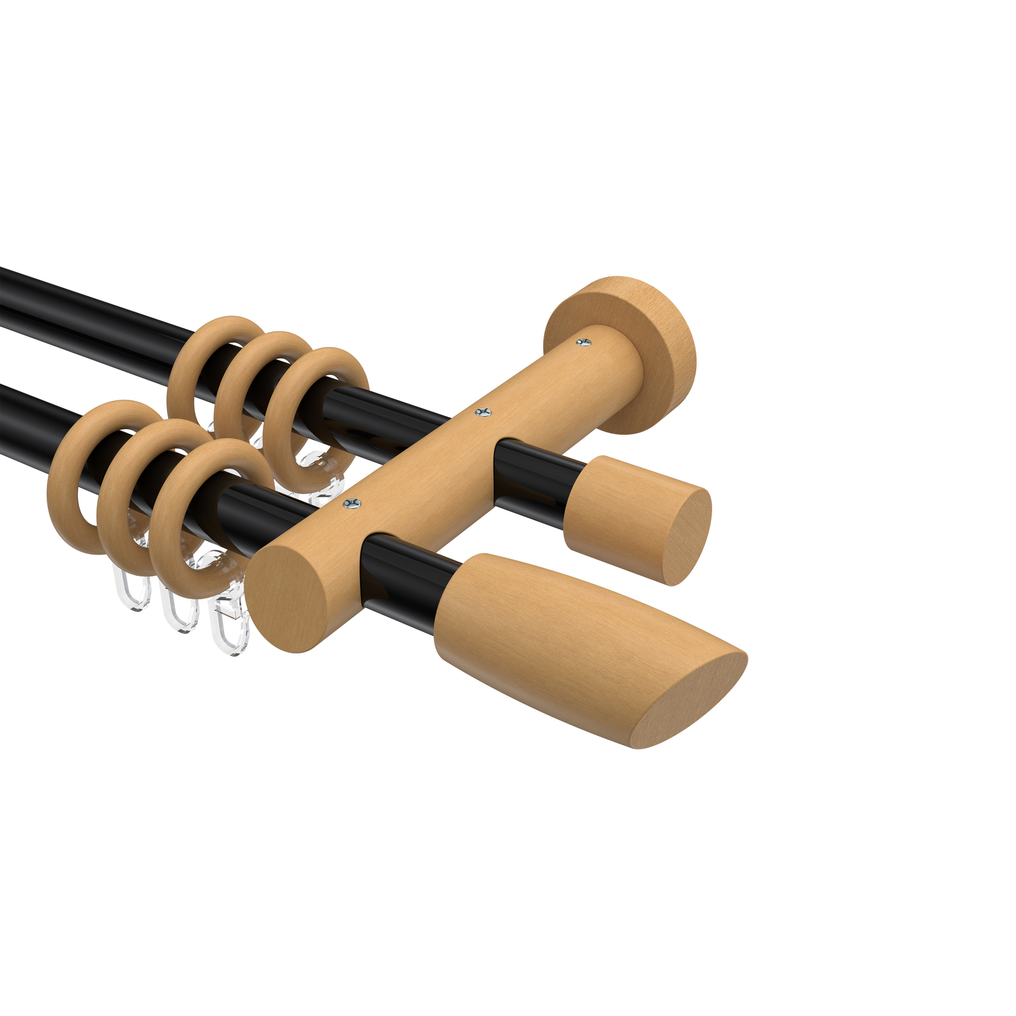 Vorhangstange Schwarz / Buche 20 mm Ø 2-läufig Talena Etta Metall / Holz Vorhangstange Schwarz / Buche 20 mm Ø 2-läufig Talena Etta Metall / Holz