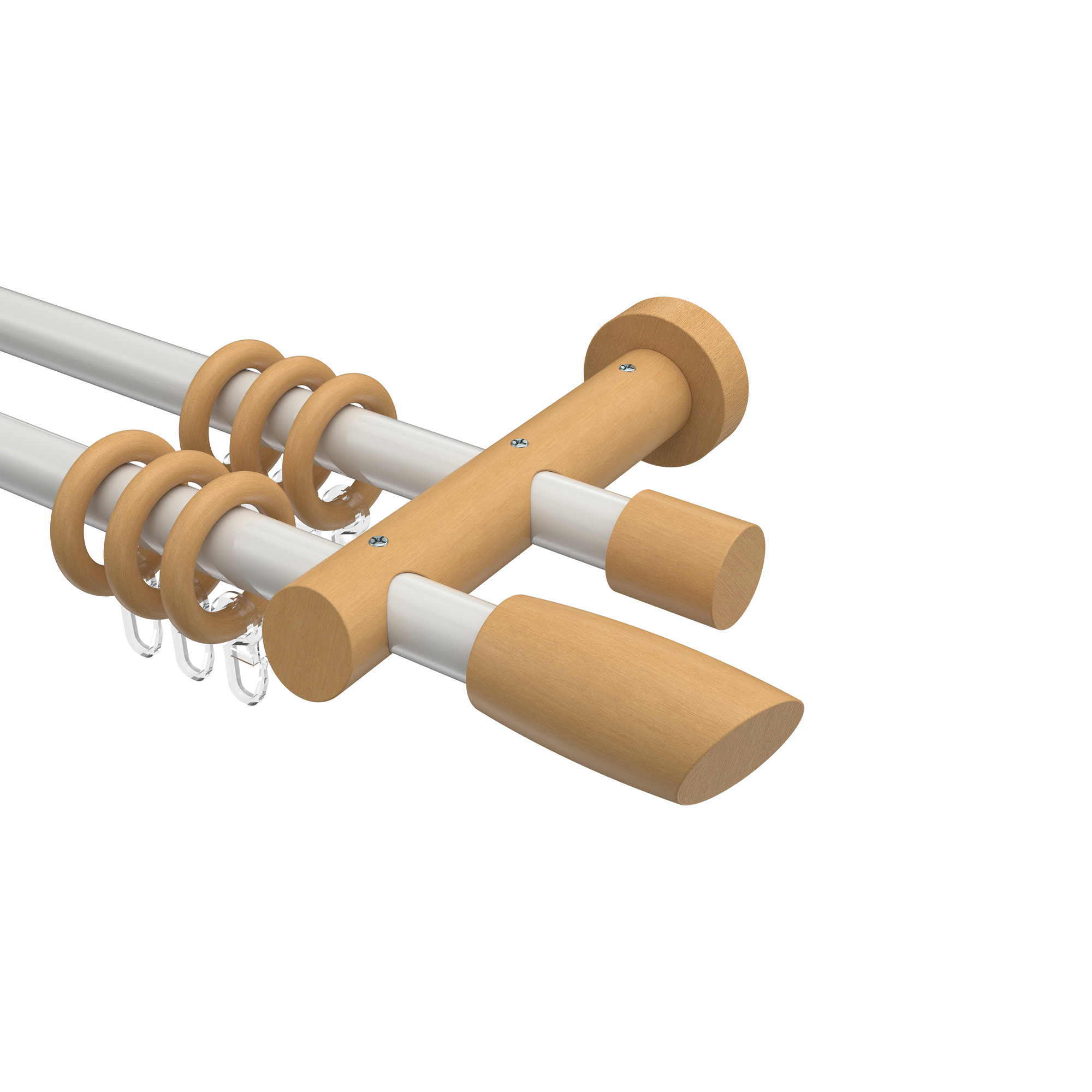 Gardinenstange Weiß / Buche 20 mm Ø zweiläufig Talena Etta Metall / Holz Gardinenstange Weiß / Buche 20 mm Ø zweiläufig Talena Etta Metall / Holz