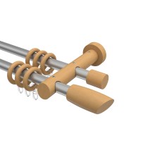 Gardinenstange Silbergrau / Buche 20 mm Ø zweiläufig Talena Etta Metall / Holz Gardinenstange Silbergrau / Buche 20 mm Ø zweiläufig Talena Etta Metall / Holz