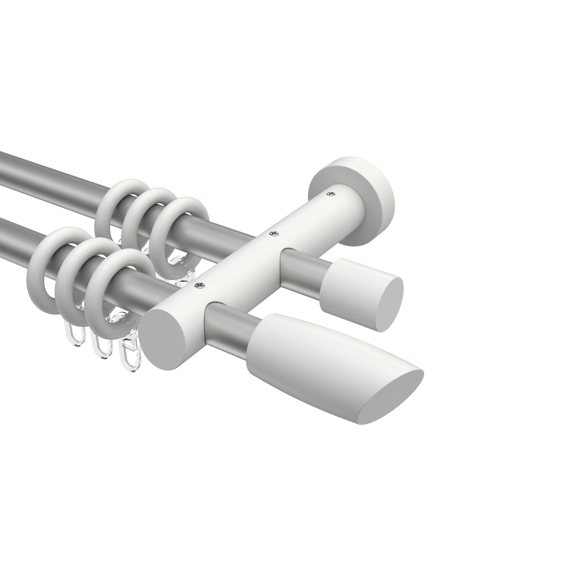 Gardinenstange Silbergrau / Weiß 20 mm Ø 2-läufig Talena Etta Metall / Holz Gardinenstange Silbergrau / Weiß 20 mm Ø 2-läufig Talena Etta Metall / Holz
