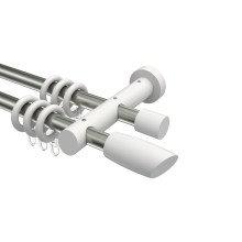 Vorhangstangen Edelstahl-Optik / Weiß 20 mm Ø zweiläufig Talena Etta Metall / Holz Vorhangstangen Edelstahl-Optik / Weiß 20 mm Ø zweiläufig Talena Etta Metall / Holz