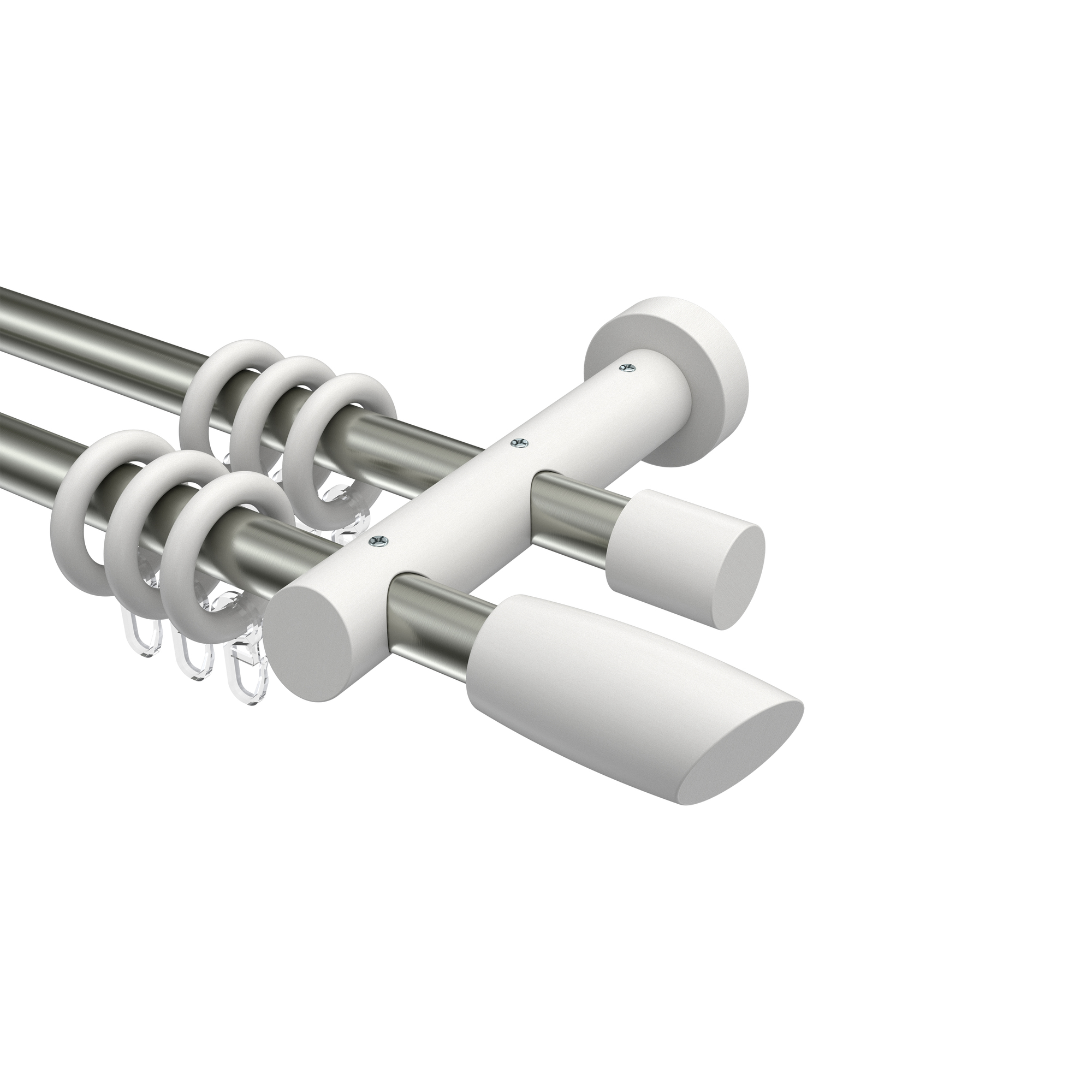 Vorhangstangen Edelstahl-Optik / Weiß 20 mm Ø zweiläufig Talena Etta Metall / Holz Vorhangstangen Edelstahl-Optik / Weiß 20 mm Ø zweiläufig Talena Etta Metall / Holz