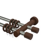 Gardinenstange Edelstahl-Optik / Nussbaum 20 mm Ø doppelläufig Talena Feta Metall / Holz Gardinenstange Edelstahl-Optik / Nussbaum 20 mm Ø doppelläufig Talena Feta Metall / Holz