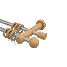 Gardinenstange Silbergrau / Buche 20 mm Ø doppelläufig Talena Luina Metall / Holz Gardinenstange Silbergrau / Buche 20 mm Ø doppelläufig Talena Luina Metall / Holz