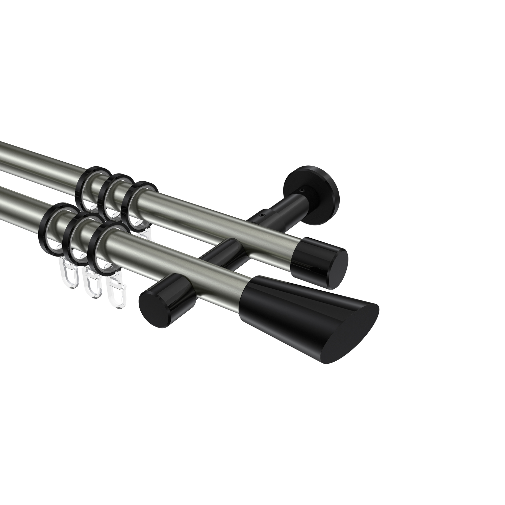 Vorhangstange Edelstahl-Optik / Schwarz, Metall 20 mm Ø Prestige Bento, zweiläufig Vorhangstange Edelstahl-Optik / Schwarz, Metall 20 mm Ø Prestige Bento, zweiläufig