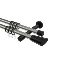 Vorhangstange Edelstahl-Optik / Schwarz, Metall 20 mm Ø Prestige Bento, zweiläufig Vorhangstange Edelstahl-Optik / Schwarz, Metall 20 mm Ø Prestige Bento, zweiläufig