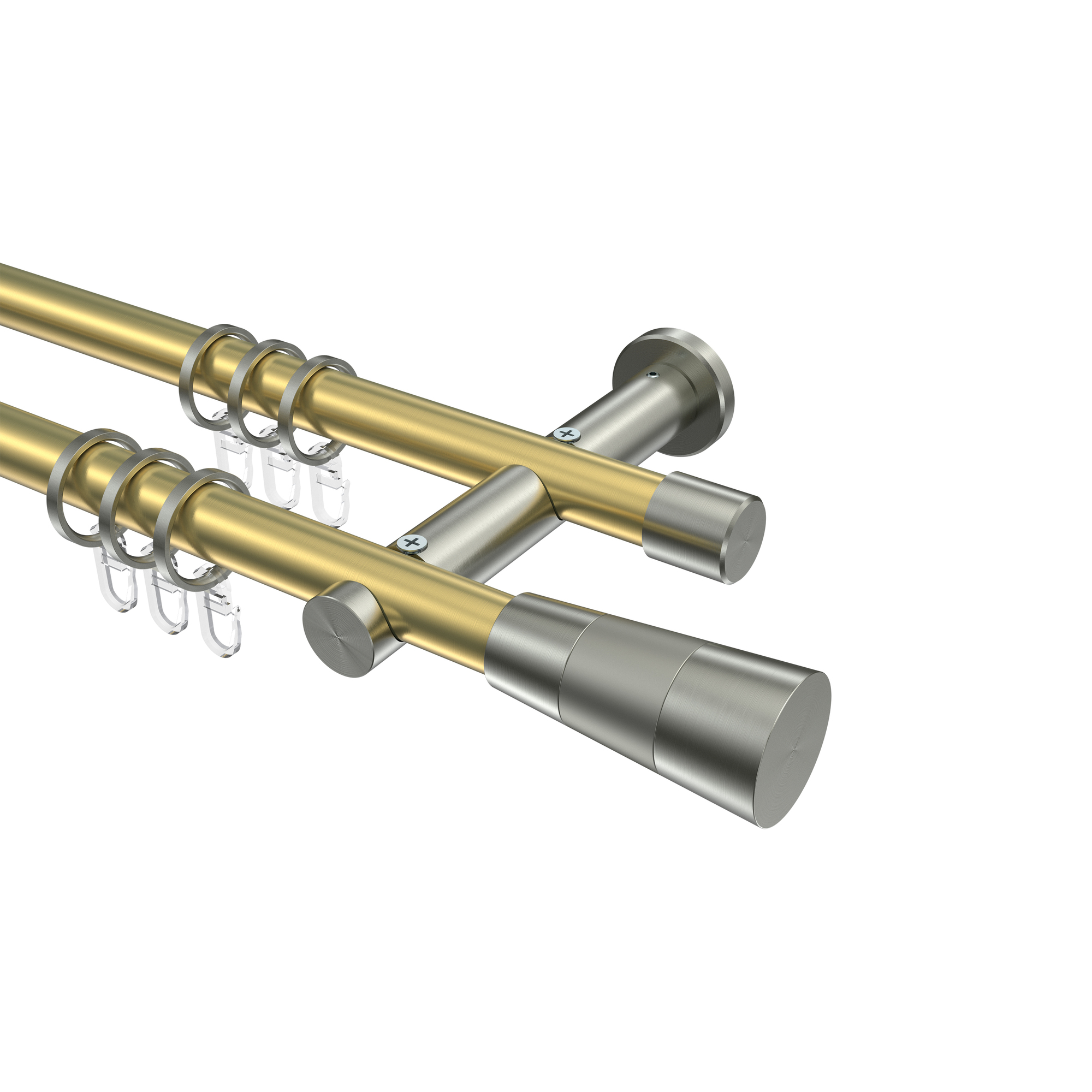 Vorhangstange Messing-Optik / Edelstahl-Optik 20 mm Ø Platon Tanara, zweiläufig Vorhangstange Messing-Optik / Edelstahl-Optik 20 mm Ø Platon Tanara, zweiläufig