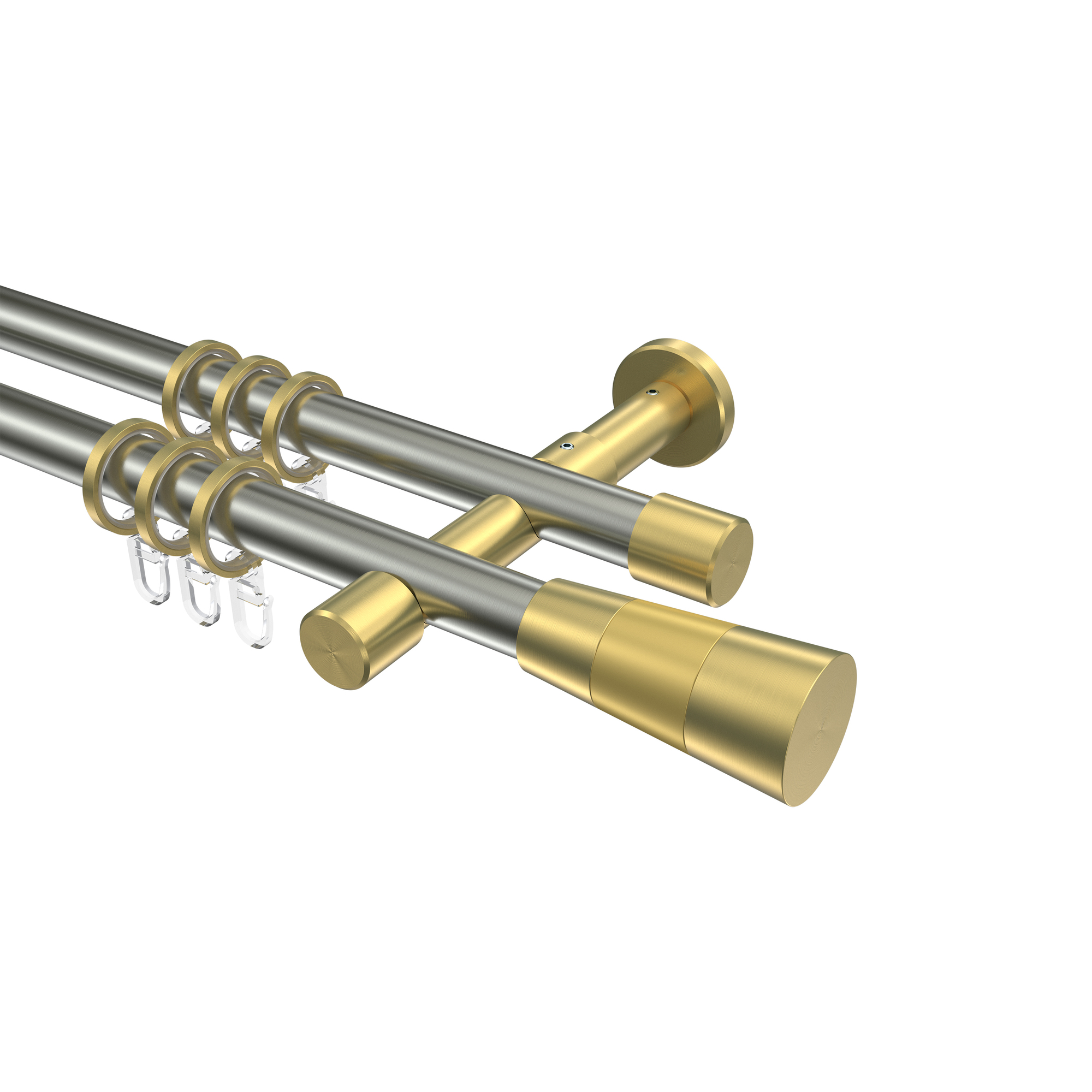 Gardinenstange Edelstahl-Optik / Messing-Optik 20 mm Ø Prestige Tanara, zweiläufig Gardinenstange Edelstahl-Optik / Messing-Optik 20 mm Ø Prestige Tanara, zweiläufig