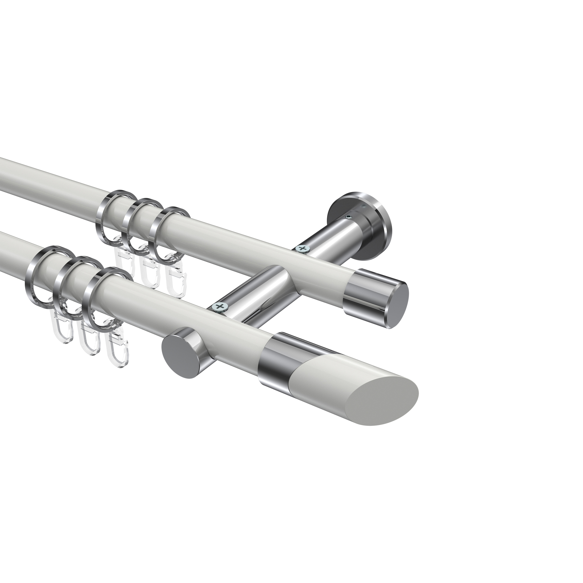 Gardinenstange Weiß / Chrom, Metall 20 mm Ø Platon Verano, doppelläufig Gardinenstange Weiß / Chrom, Metall 20 mm Ø Platon Verano, doppelläufig