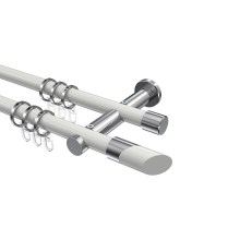 Gardinenstange Weiß / Chrom, Metall 20 mm Ø Platon Verano, doppelläufig Gardinenstange Weiß / Chrom, Metall 20 mm Ø Platon Verano, doppelläufig