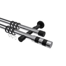Vorhangstangen Chrom / Schwarz, Metall 20 mm Ø Prestige Mavell, doppelläufig Vorhangstangen Chrom / Schwarz, Metall 20 mm Ø Prestige Mavell, doppelläufig