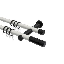 Gardinenstange Weiß / Schwarz, Metall 20 mm Ø Platon Elanto, doppelläufig Gardinenstange Weiß / Schwarz, Metall 20 mm Ø Platon Elanto, doppelläufig