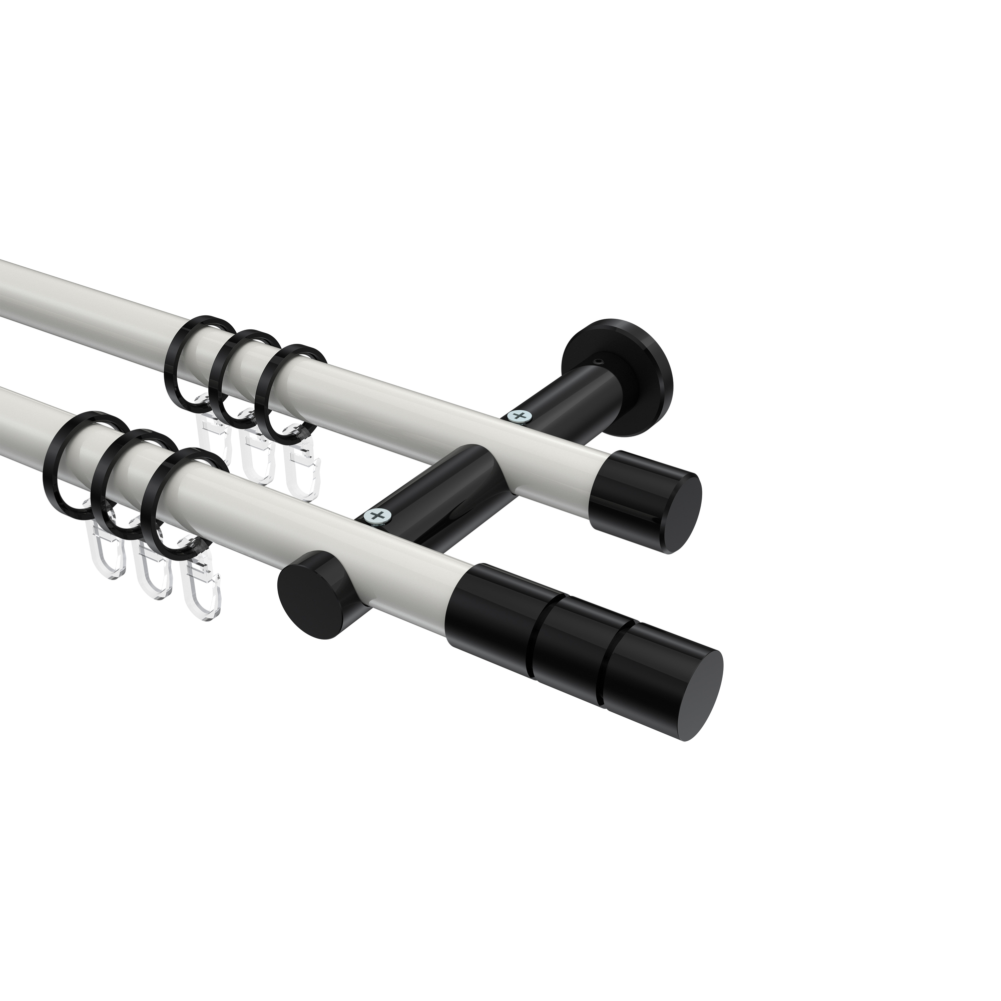 Gardinenstange Weiß / Schwarz, Metall 20 mm Ø Platon Elanto, doppelläufig Gardinenstange Weiß / Schwarz, Metall 20 mm Ø Platon Elanto, doppelläufig