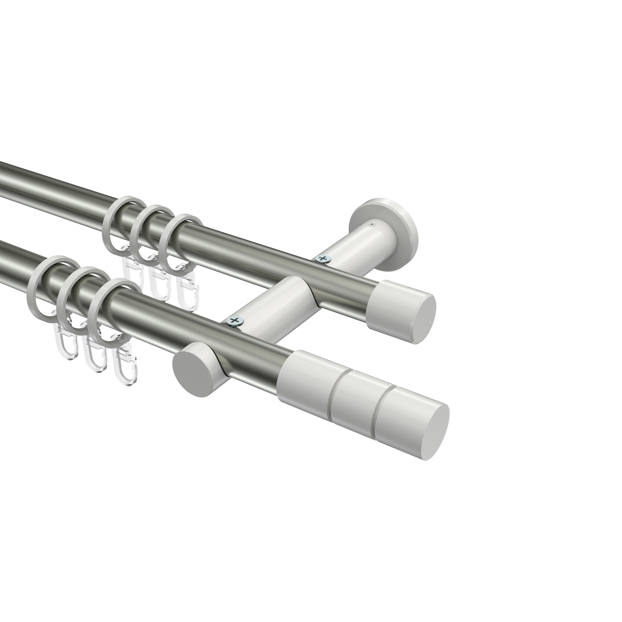 Gardinenstangen Edelstahl-Optik / Weiß, Metall 20 mm Ø Platon Elanto, zweiläufig Gardinenstangen Edelstahl-Optik / Weiß, Metall 20 mm Ø Platon Elanto, zweiläufig