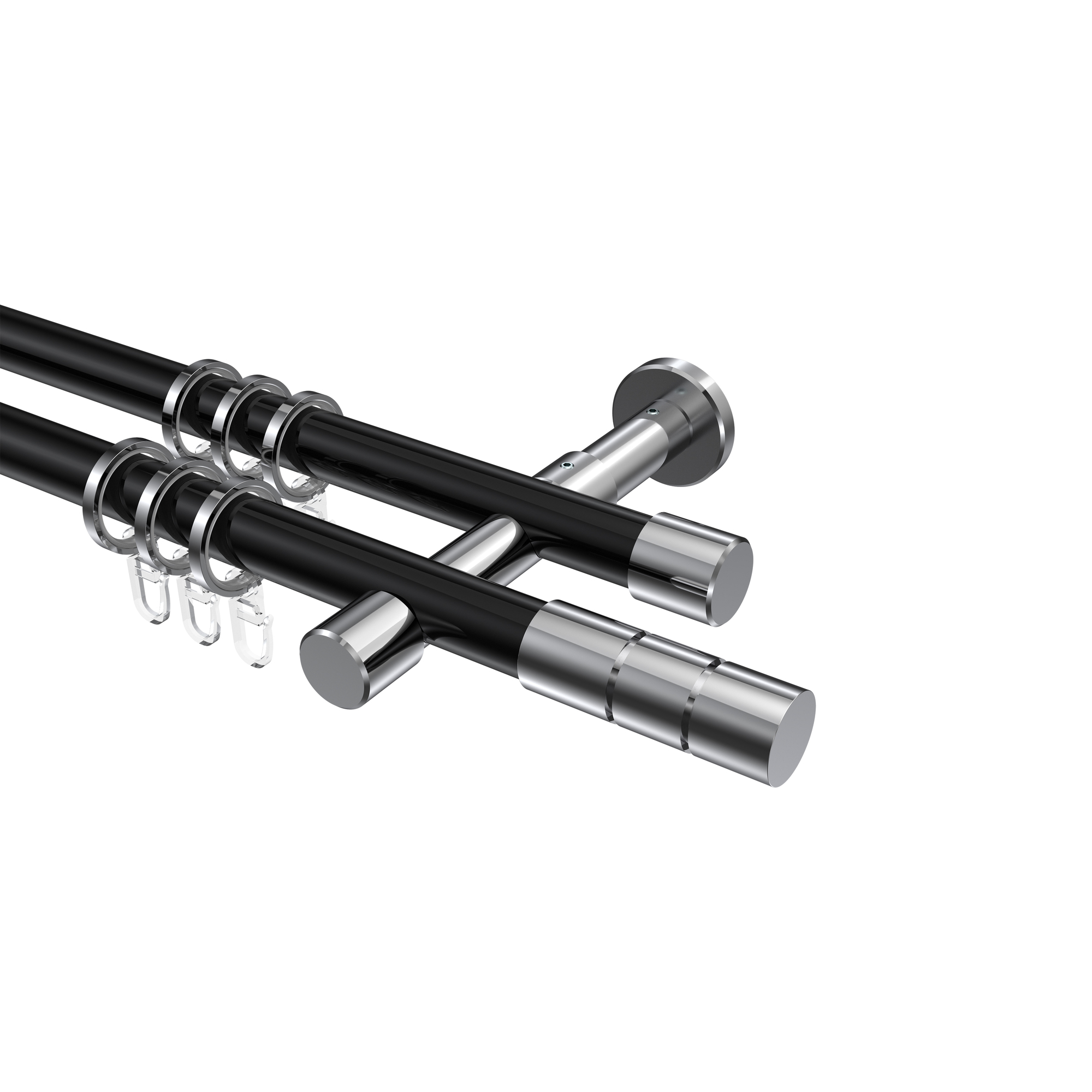 Gardinenstangen Schwarz / Chrom, Metall 20 mm Ø Prestige Elanto, doppelläufig Gardinenstangen Schwarz / Chrom, Metall 20 mm Ø Prestige Elanto, doppelläufig