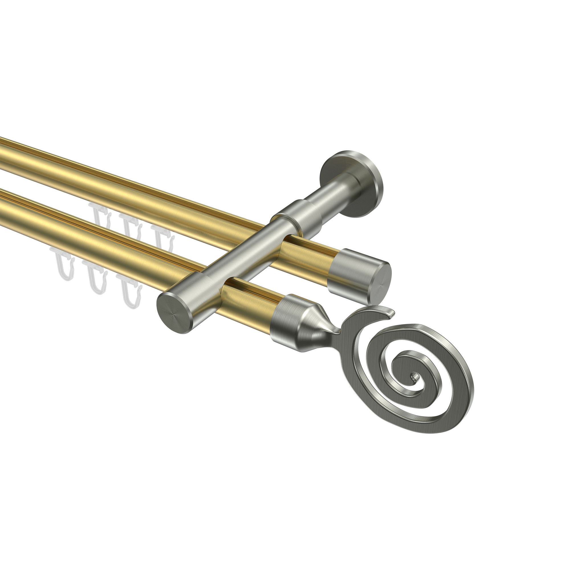 Innenlaufstangen Messing-Optik / Edelstahl-Optik 20 mm Ø Prestige Galaxa, doppelläufig Innenlaufstangen Messing-Optik / Edelstahl-Optik 20 mm Ø Prestige Galaxa, doppelläufig