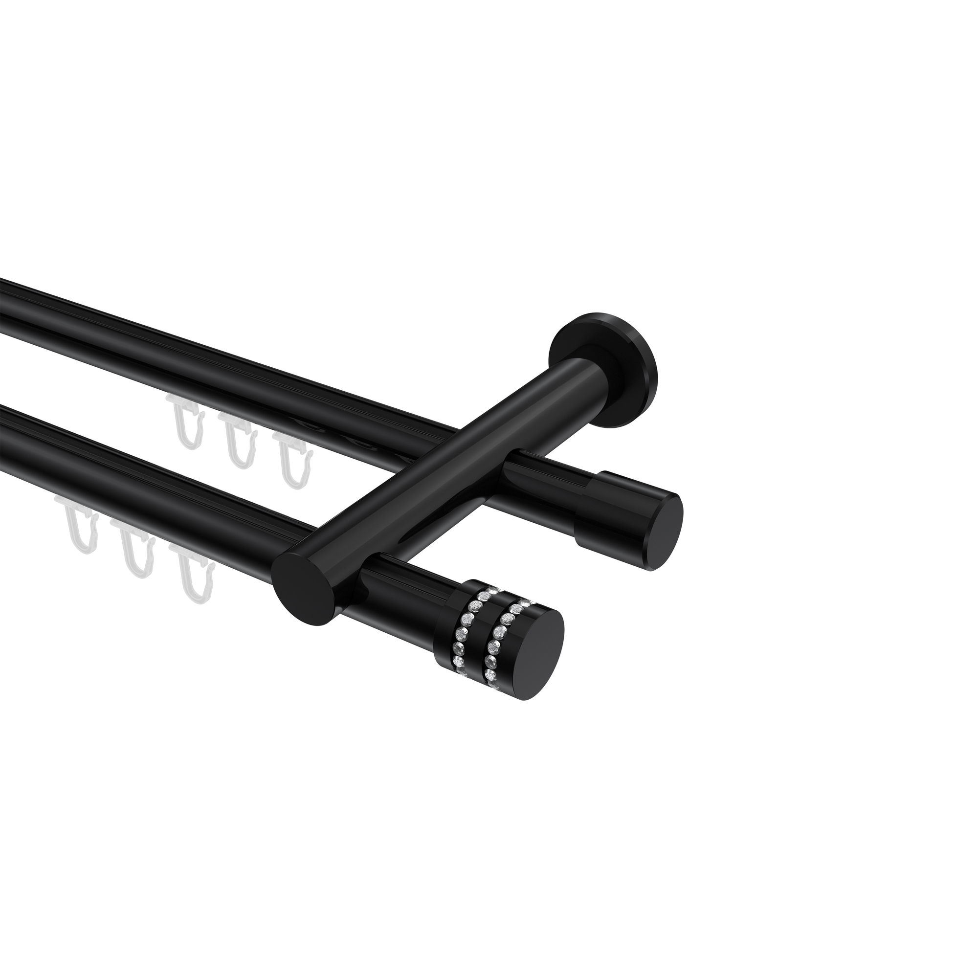 Innenlauf-Gardinenstangen Schwarz, Metall 20 mm Ø Platon Estana, zweiläufig Innenlauf-Gardinenstangen Schwarz, Metall 20 mm Ø Platon Estana, zweiläufig