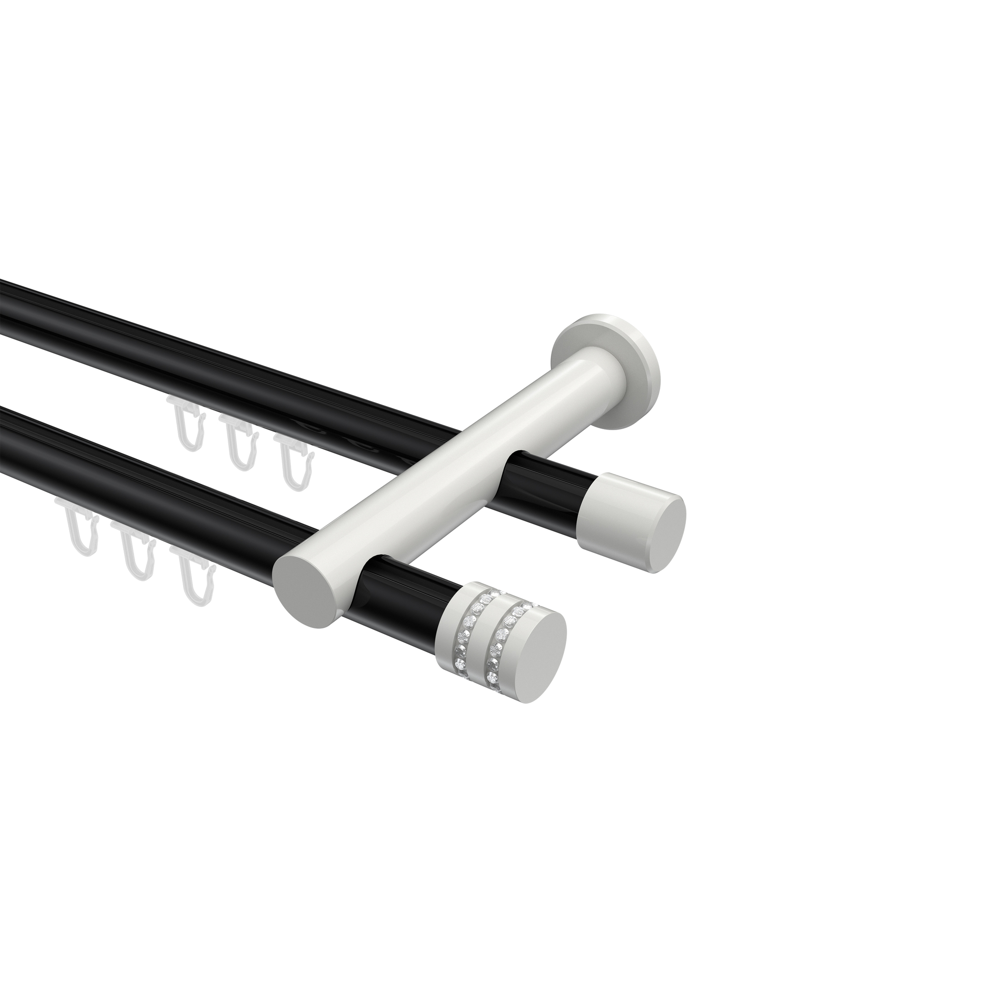 Innenlauf-Vorhangstangen Schwarz / Weiß, Metall 20 mm Ø Platon Estana, zweiläufig Innenlauf-Vorhangstangen Schwarz / Weiß, Metall 20 mm Ø Platon Estana, zweiläufig