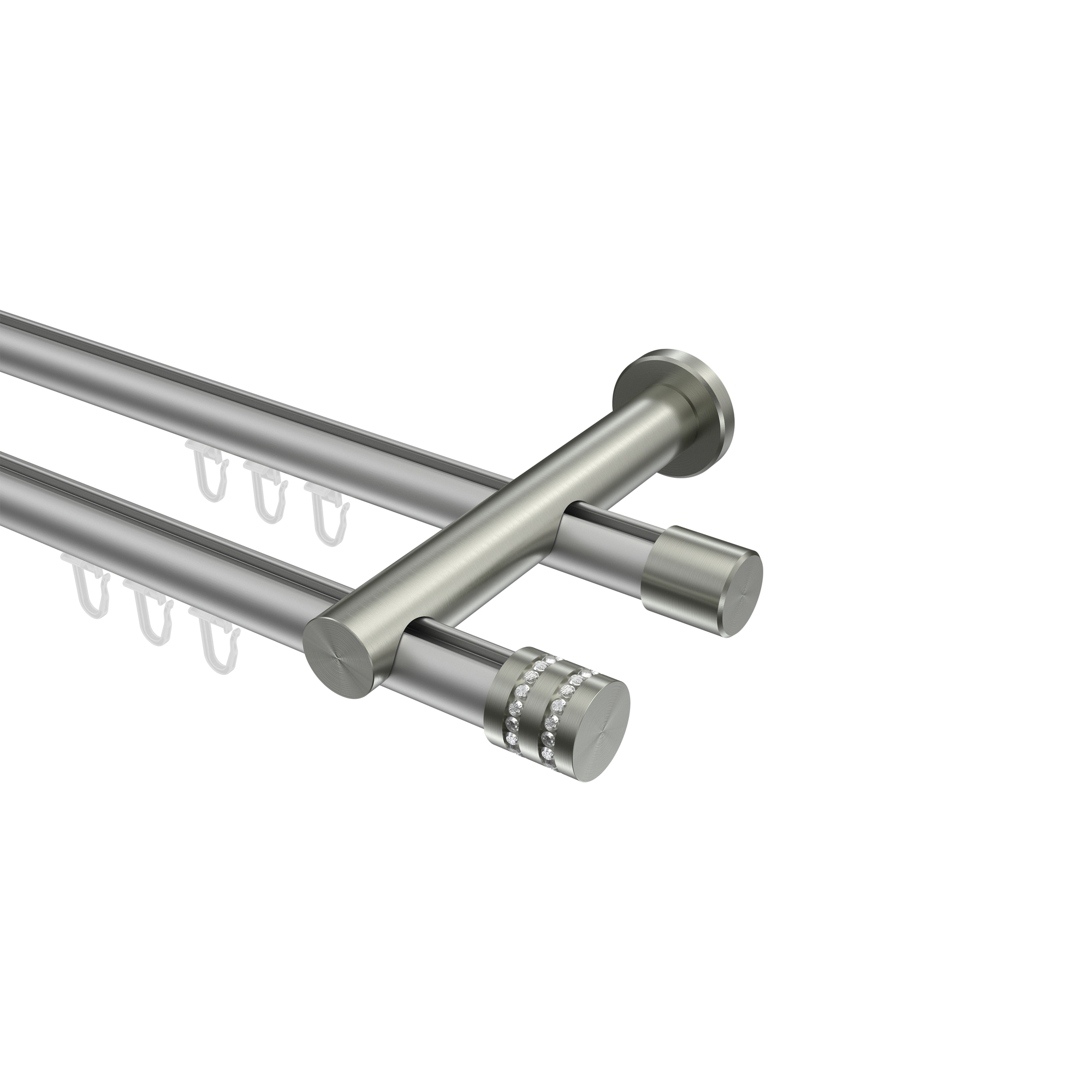 Innenlauf-Gardinenstange Silbergrau / Edelstahl-Optik, 2-läufig Aluminium / Metall 20 mm Ø Platon Estana Innenlauf-Gardinenstange Silbergrau / Edelstahl-Optik, 2-läufig Aluminium / Metall 20 mm Ø Platon Estana