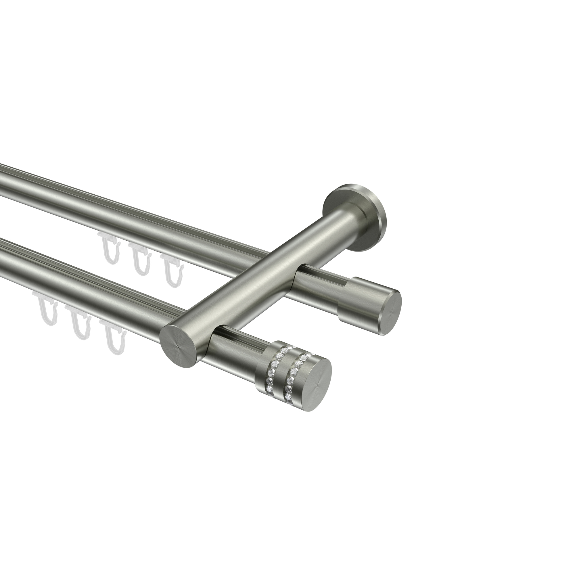 Gardinenstangen mit Innenlauf Edelstahl-Optik 20 mm Ø Platon Estana, 2-läufig Gardinenstangen mit Innenlauf Edelstahl-Optik 20 mm Ø Platon Estana, 2-läufig