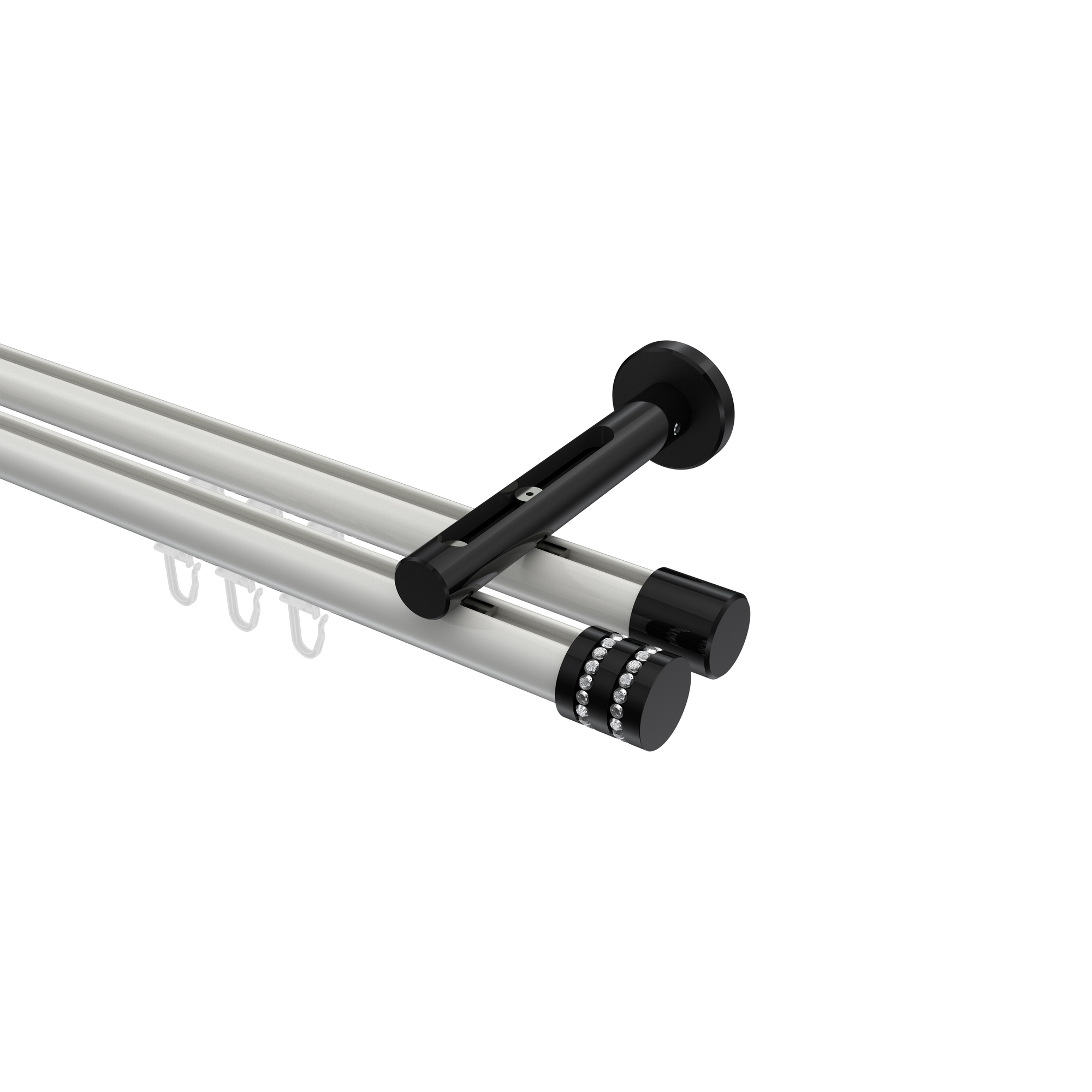 Innenlauf-Vorhangstange Weiß / Schwarz, Aluminium / Metall 20 mm Ø Siteno Estana, zweiläufig Innenlauf-Vorhangstange Weiß / Schwarz, Aluminium / Metall 20 mm Ø Siteno Estana, zweiläufig