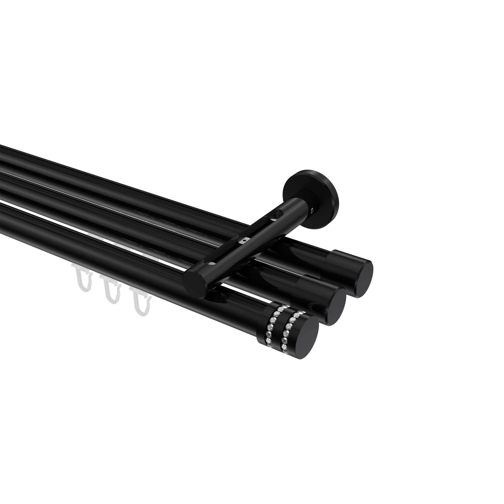 Vorhangstange mit Innenlauf Schwarz, Aluminium / Metall 20 mm Ø Siteno Estana, dreiläufig Vorhangstange mit Innenlauf Schwarz, Aluminium / Metall 20 mm Ø Siteno Estana, dreiläufig