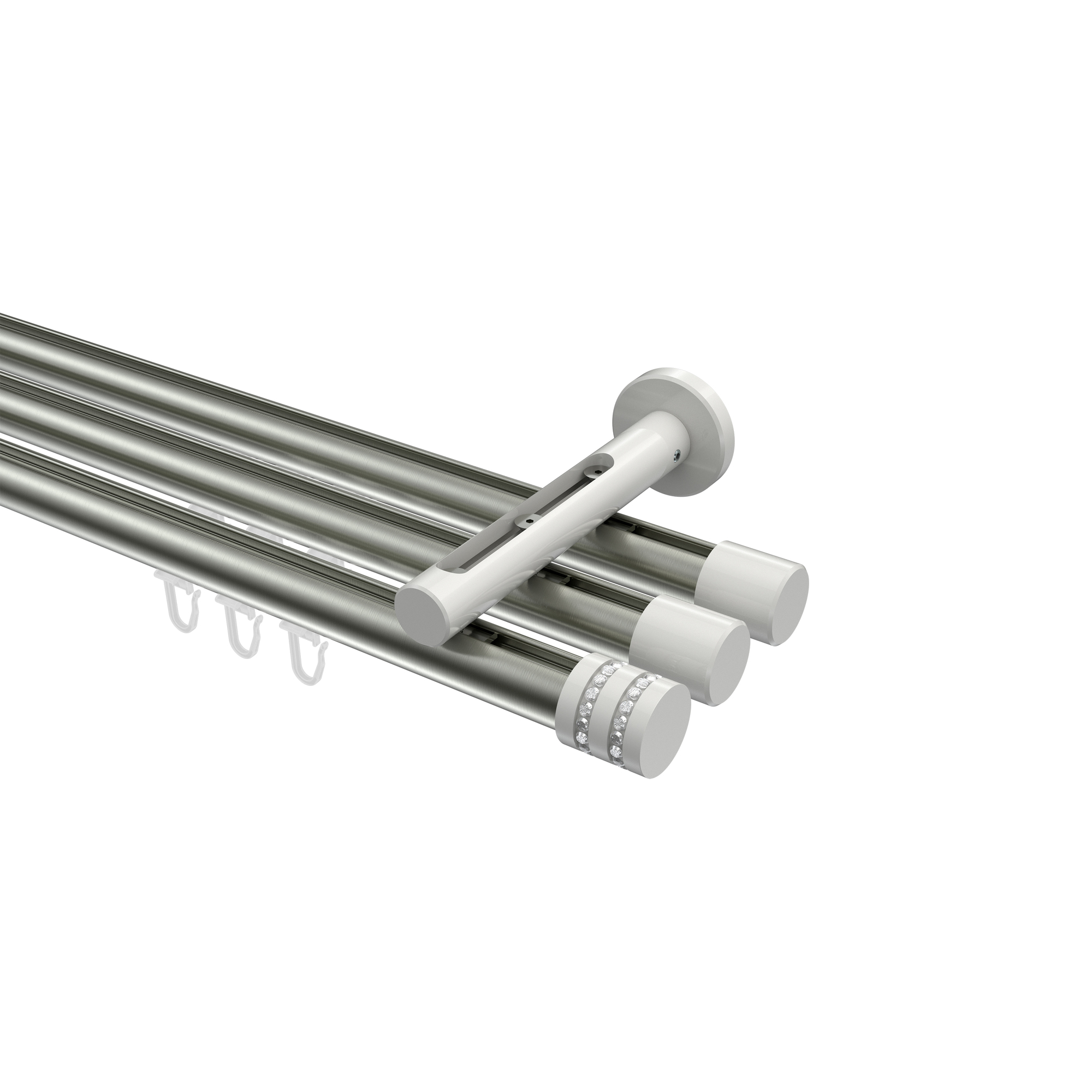 Innenlauf-Vorhangstange Edelstahl-Optik / Weiß, Aluminium / Metall 20 mm Ø Siteno Estana, dreiläufig Innenlauf-Vorhangstange Edelstahl-Optik / Weiß, Aluminium / Metall 20 mm Ø Siteno Estana, dreiläufig