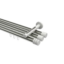 Innenlauf-Vorhangstange Edelstahl-Optik / Weiß, Aluminium / Metall 20 mm Ø Siteno Estana, dreiläufig Innenlauf-Vorhangstange Edelstahl-Optik / Weiß, Aluminium / Metall 20 mm Ø Siteno Estana, dreiläufig