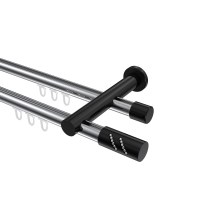 Innenlauf-Gardinenstangen Chrom / Schwarz, Metall 20 mm Ø Platon Zoena, doppelläufig Innenlauf-Gardinenstangen Chrom / Schwarz, Metall 20 mm Ø Platon Zoena, doppelläufig