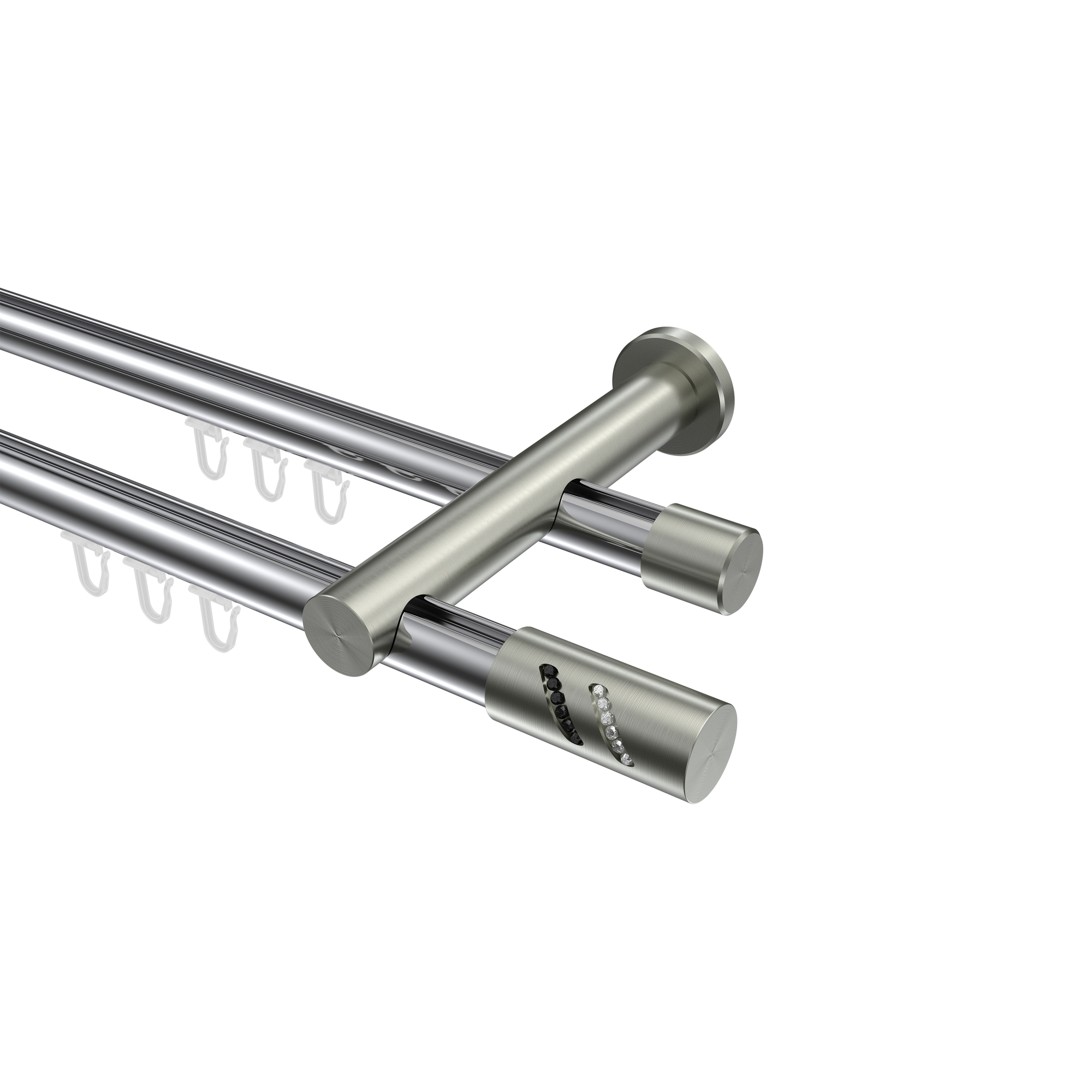 Innenlauf-Gardinenstange Chrom / Edelstahl-Optik, 2-läufig Aluminium / Metall 20 mm Ø Platon Zoena Innenlauf-Gardinenstange Chrom / Edelstahl-Optik, 2-läufig Aluminium / Metall 20 mm Ø Platon Zoena