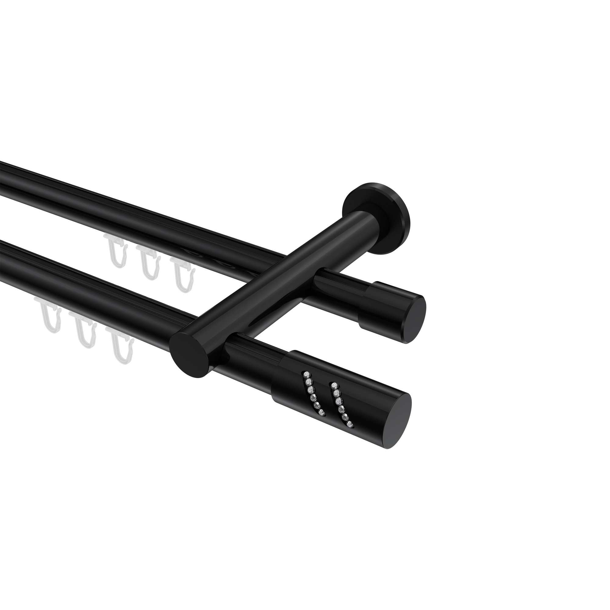 Innenlauf-Vorhangstangen Schwarz, Metall 20 mm Ø Platon Zoena, doppelläufig Innenlauf-Vorhangstangen Schwarz, Metall 20 mm Ø Platon Zoena, doppelläufig