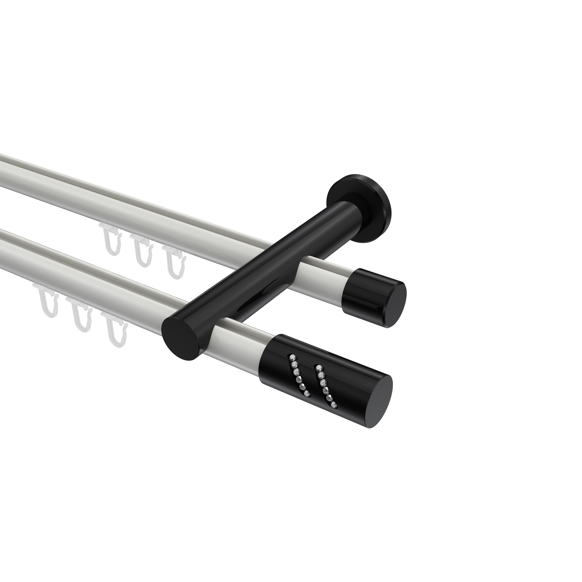 Innenlauf-Gardinenstangen Weiß / Schwarz, Metall 20 mm Ø Platon Zoena, zweiläufig Innenlauf-Gardinenstangen Weiß / Schwarz, Metall 20 mm Ø Platon Zoena, zweiläufig