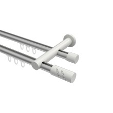 Innenlauf-Gardinenstangen Silbergrau / Weiß, Metall 20 mm Ø Platon Zoena, 2-läufig Innenlauf-Gardinenstangen Silbergrau / Weiß, Metall 20 mm Ø Platon Zoena, 2-läufig