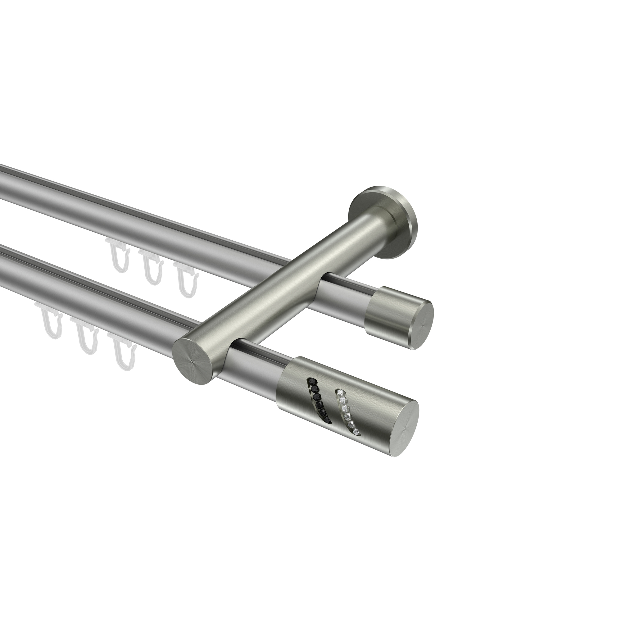 Innenlauf-Vorhangstange Silbergrau / Edelstahl-Optik, zweiläufig Aluminium / Metall 20 mm Ø Platon Zoena Innenlauf-Vorhangstange Silbergrau / Edelstahl-Optik, zweiläufig Aluminium / Metall 20 mm Ø Platon Zoena