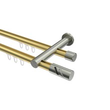 Innenlauf-Gardinenstange Messing-Optik / Edelstahl-Optik 20 mm Ø Platon Zoena, zweiläufig Innenlauf-Gardinenstange Messing-Optik / Edelstahl-Optik 20 mm Ø Platon Zoena, zweiläufig