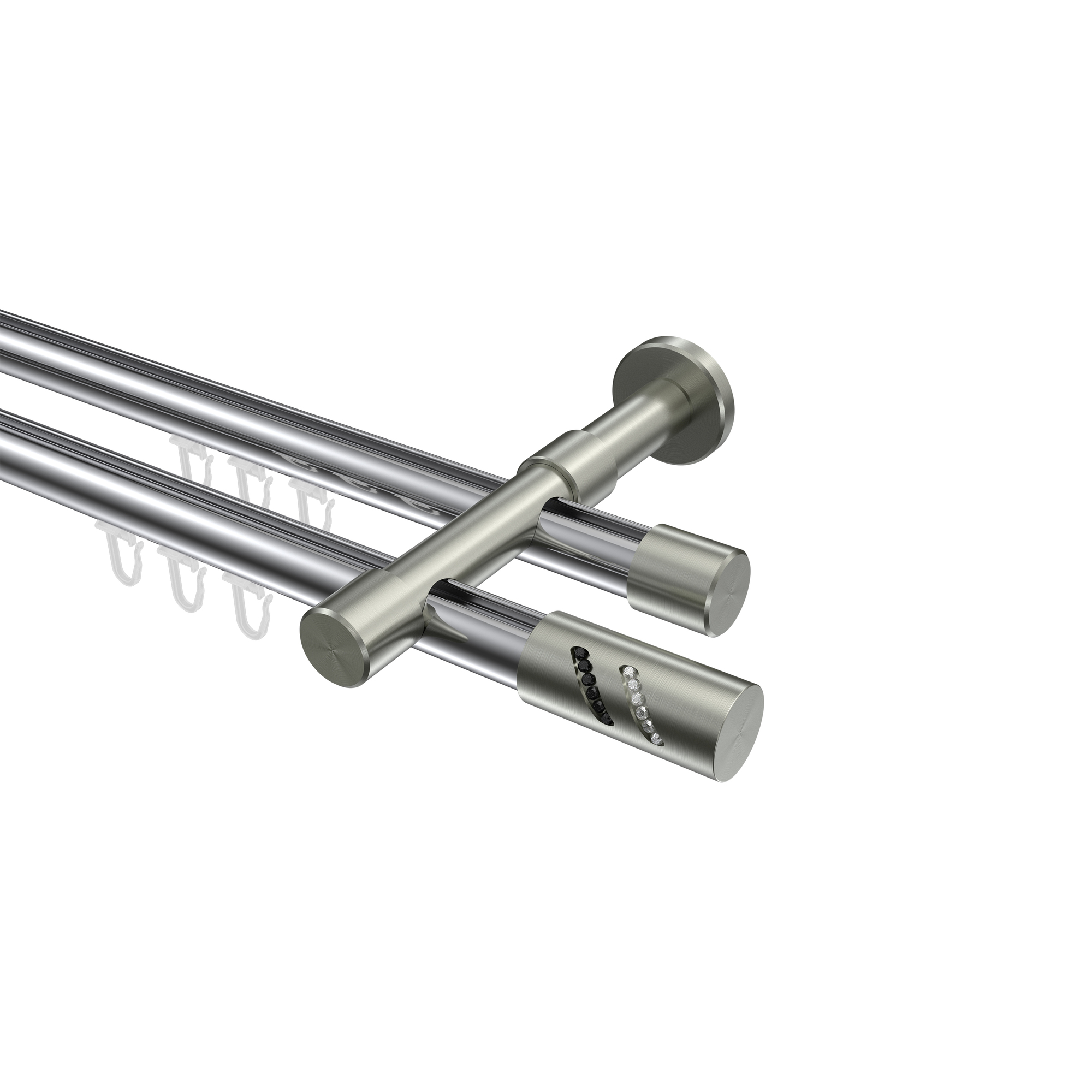 Vorhangstange mit Innenlauf Chrom / Edelstahl-Optik, doppelläufig Aluminium / Metall 20 mm Ø Prestige Zoena Vorhangstange mit Innenlauf Chrom / Edelstahl-Optik, doppelläufig Aluminium / Metall 20 mm Ø Prestige Zoena