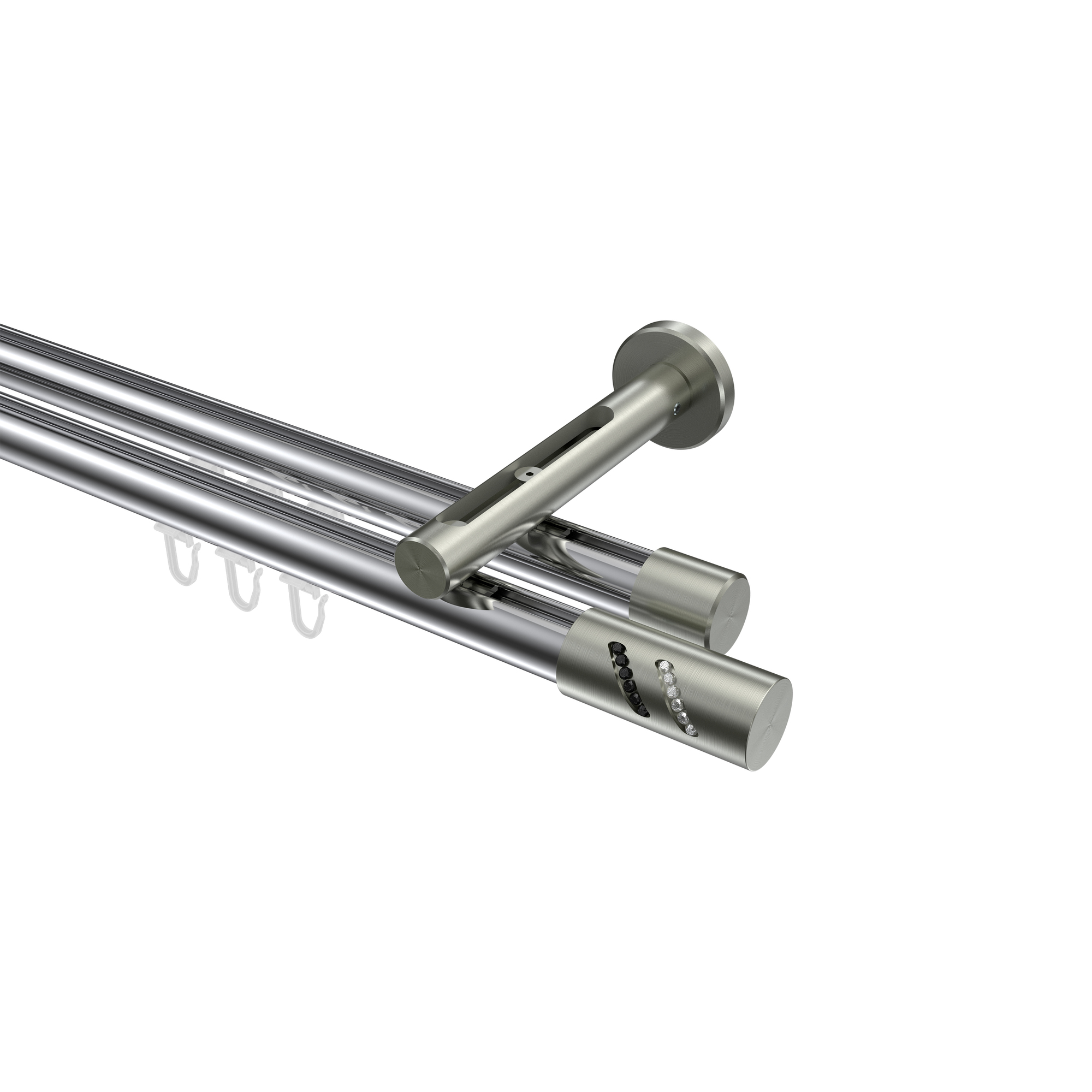 Innenlaufstange Chrom / Edelstahl-Optik, Aluminium / Metall 20 mm Ø Siteno Zoena, doppelläufig Innenlaufstange Chrom / Edelstahl-Optik, Aluminium / Metall 20 mm Ø Siteno Zoena, doppelläufig