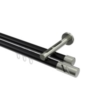 Vorhangstange mit Innenlauf Schwarz / Edelstahl-Optik, Aluminium / Metall 20 mm Ø Siteno Zoena, doppelläufig Vorhangstange mit Innenlauf Schwarz / Edelstahl-Optik, Aluminium / Metall 20 mm Ø Siteno Zoena, doppelläufig
