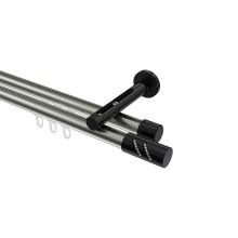 Innenlauf-Gardinenstange Edelstahl-Optik / Schwarz, Aluminium / Metall 20 mm Ø Siteno Zoena, zweiläufig Innenlauf-Gardinenstange Edelstahl-Optik / Schwarz, Aluminium / Metall 20 mm Ø Siteno Zoena, zweiläufig